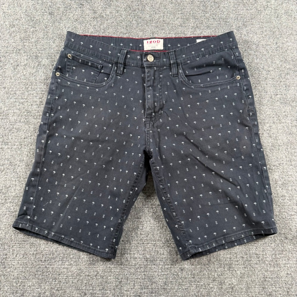 IZOD Shorts Mens 32 Black Palm Tree Pineapple Print Regular Fit Denim Casual